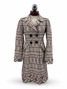Nanette Lepore Vintage Cream and Black Patterned Double-Breasted Coat Size 2